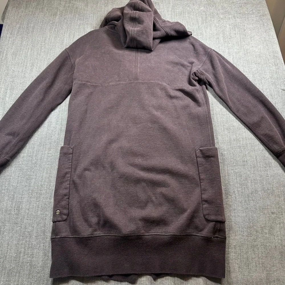 Lululemon Hooded Wrap Cardigan Womens 6 Brown Longline Fleece Thumbhole